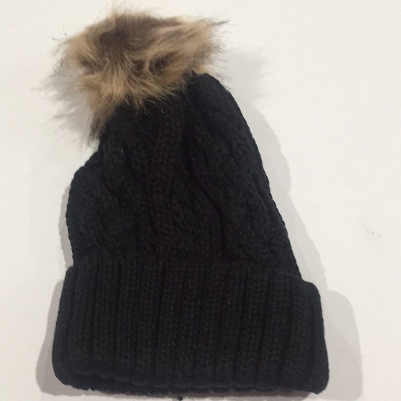 Black Cable Knit Beanie with Pom - Picture 4 of 4